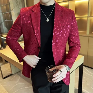 Fashion Slim Casual Tuxedo Formal Wedding Groom Men's Clothes Elegant Jacquard Suit Jackets for Men in Spring 2025