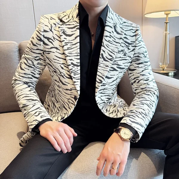Vintage Leopard Print Men's Fashion Slim-Fit Business Suit Jackets Premium Social Party Blazers Tuxedo - Image 3