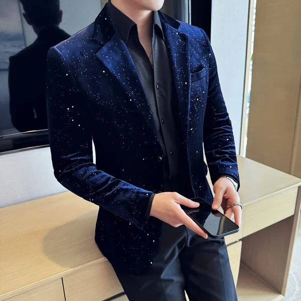 Men's Premium Velvet Bronzing Suit Jackets with Sparkling Dots for Business, Formal Social Prom, and Tuxedo - Image 4