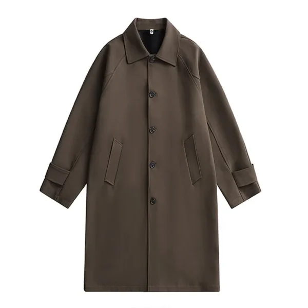 Fashion Business Casual Loose Solid Trench Men's Long Windbreaker Coat in England Style Turn-down Collar Jackets Outwear - Image 6