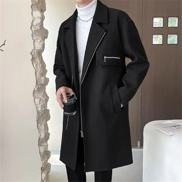 Men's Korean-style casual trench jacket with a zipper, turn-down collar, and solid outerwear for fall and winter - Image 4