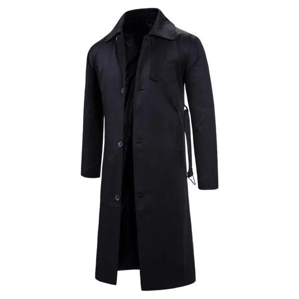 Male Smart Casual Single-Breastered Outwear Long Trench Men's Cotton Solid Turn-down Collar Windbreaker Coats in the Autumn England Style - Image 2