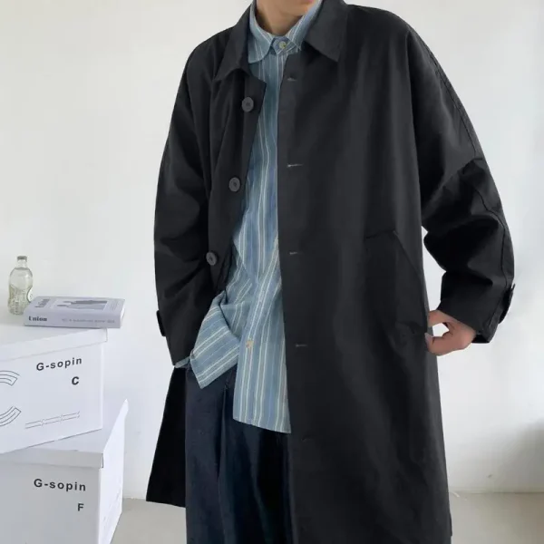 Men's Wear 2022 Autumn Fashion: Trendy Long Coat Loose Overcoat Handsome Casual Windbreak New Single Breasted Trench Clothes - Image 4