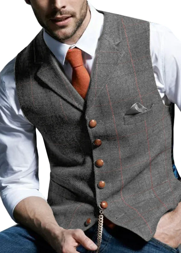 Men's Business Waistcoat, Steampunk Blazer, Plaid Soft Wool Jacket, and Army Green Vest for Wedding Grooms - Image 5