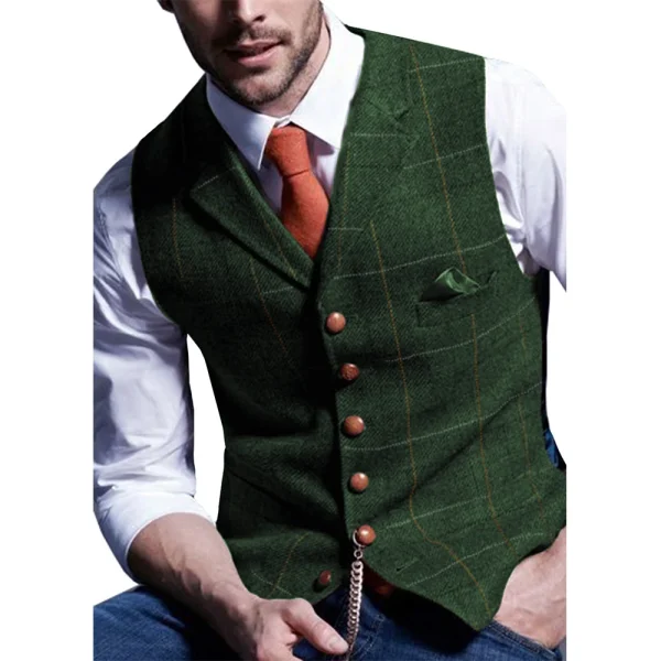 Men's Business Waistcoat, Steampunk Blazer, Plaid Soft Wool Jacket, and Army Green Vest for Wedding Grooms - Image 2