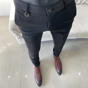 Stretch Slim Formal Trousers Men's Fashion Casual Business Office Dress Pants Men's Striped Suit Trousers 2025 Spring New