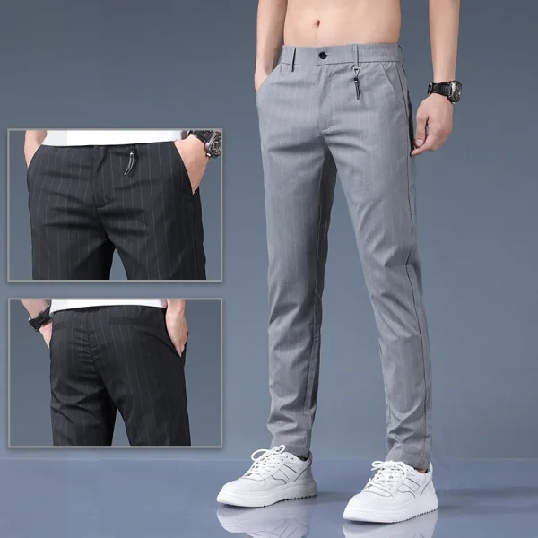Men's Loose Straight Trousers, Spring and Summer Casual Trousers, Small Suit Trousers with Elastic Waists on the Back - Image 2