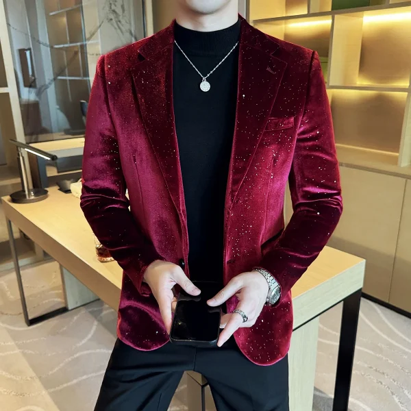 Men's Premium Velvet Bronzing Suit Jackets with Sparkling Dots for Business, Formal Social Prom, and Tuxedo - Image 3