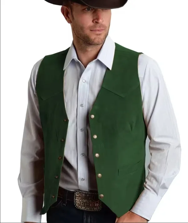 Men's Black Vest Formal Business Suit with Suede Waistcoat for Groomsmen at a New Cowboy Wedding - Image 3