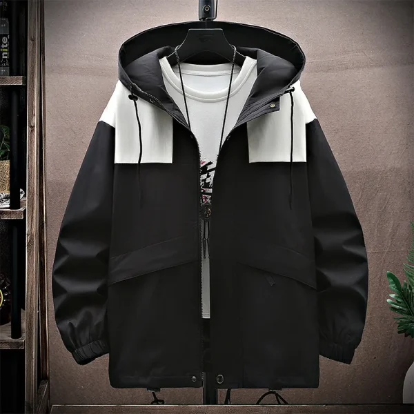 Men's Fashion Patchwork Casual Outerwear Coats Male Waterproof Jackets Dopshipping Plus Size 2025 Spring Hooded Windbreak Jackets - Image 5