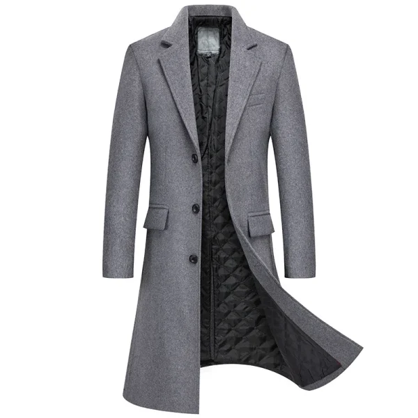 Men's Fashion Woolen Coats, Solid Turn-Down Collar, Thick Wool Trench Jacket, and New Autumn/Winter Long Wool Blends - Image 6