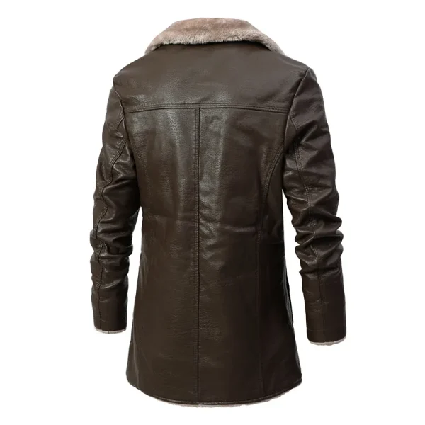 New Winter Fashion Suit Collar Men's Windbreaker Leather Jacket Coats 2025 Men's Long Thick Fleece PU Leather Jacket - Image 2
