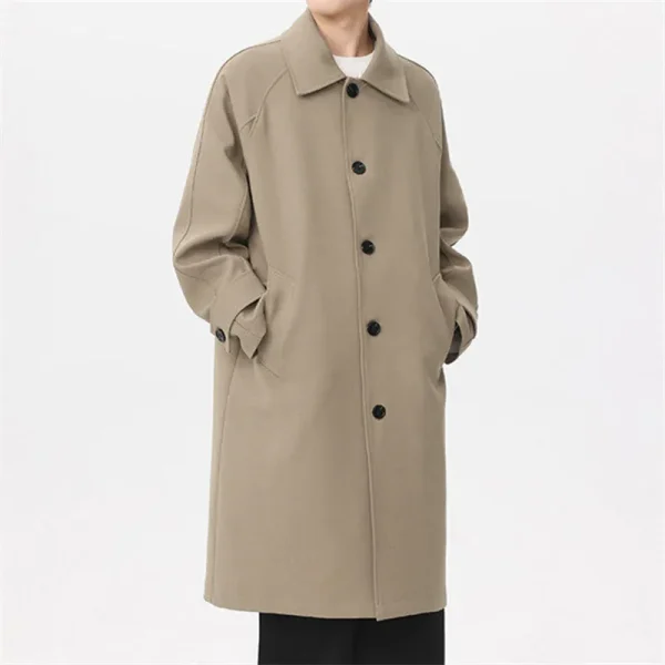 Fashion Business Casual Loose Solid Trench Men's Long Windbreaker Coat in England Style Turn-down Collar Jackets Outwear