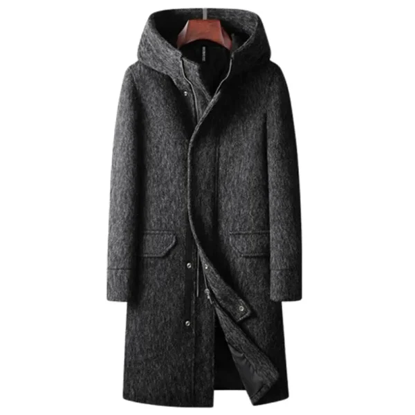 Premium Men's Long Hooded Wool Trench Coats for Fall and Winter, Thick and Warm, Business Casual Outwear Coat Man - Image 3