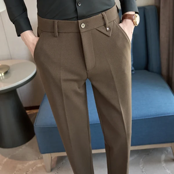 Excellent men's business casual slim-fitting trousers made of wool for everyday use in the fall and winter of 2024. - Image 3
