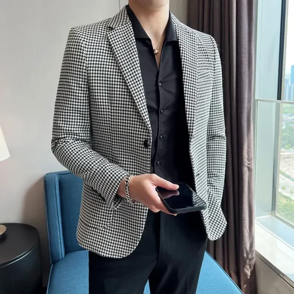 Korean Luxury Slim Fit Formal Social Suit Jacket for Men's Plaid Spring 2025 Formal Social Party Wedding Prom Tuxedo - Image 5