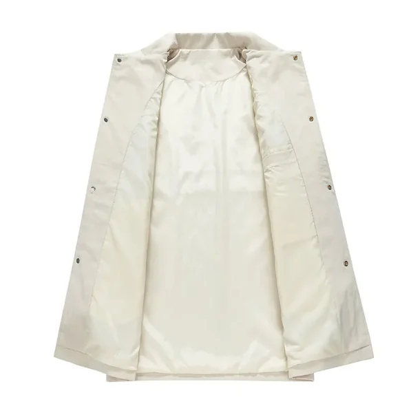Long trench coats for men in the spring and fall that are loose, solid, windbreaker, collarless, and casual - Image 4