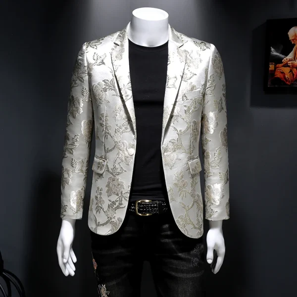 Wedding Banquet Club Party Dress Singers: New Vintage Luxurious Jacquard Floral Suit Jacket for Men Men's Tuxedo Slim Fit Blazers - Image 3
