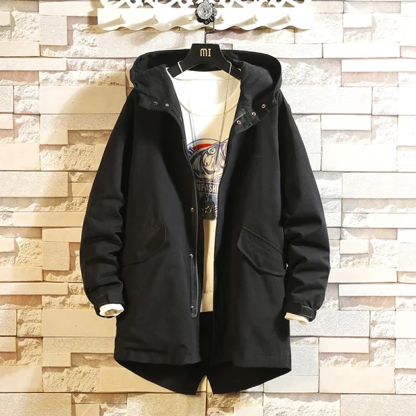 Spring 2025 Men's Windbreaker New Hooded Zipper Jackets Men's Casual Autumn Fashion Streetwear Cotton Jackets Cargo Trench Coat - Image 2