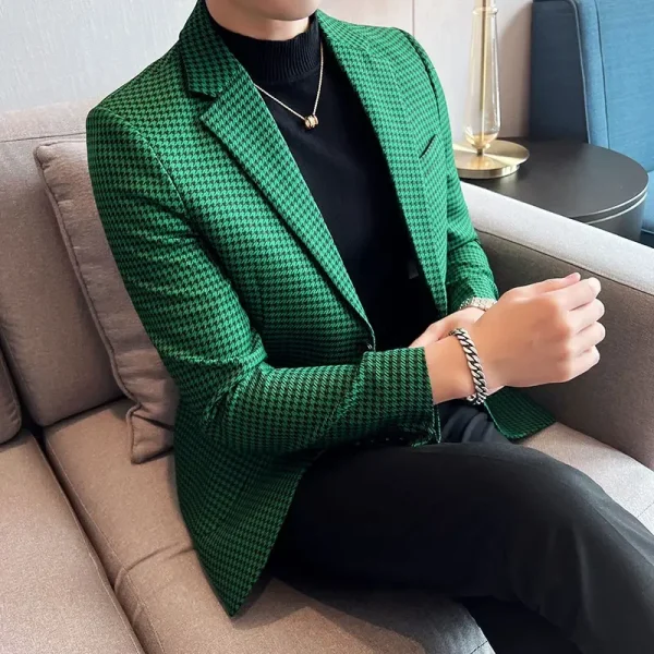 Korean Luxury Slim Fit Formal Social Suit Jacket for Men's Plaid Spring 2025 Formal Social Party Wedding Prom Tuxedo - Image 3