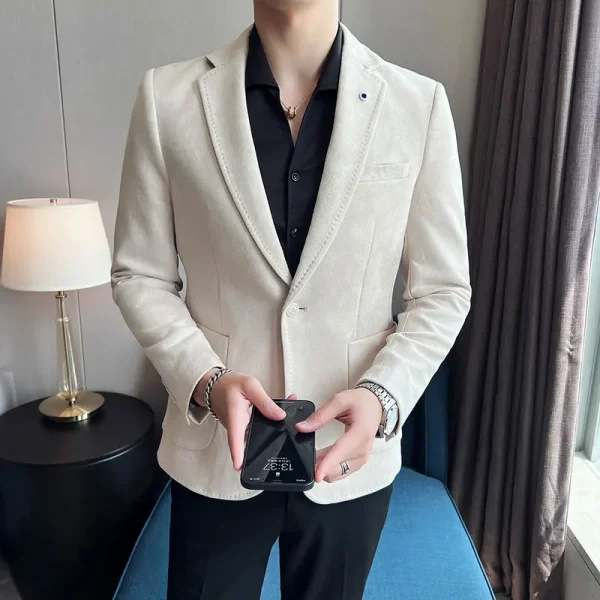 High Quality Suede Suit Jacket Men Luxury Business Slim Fi Casual Blazer Formal Social Party Wedding Tuxedo Men's clothing 4XL-M - Image 6