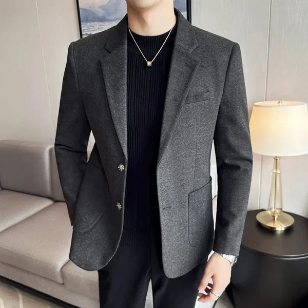 Autumn Winter New Woolen Suit Jacket Men Pinstripe Slim Fit Business Casual Suit Coat Social Wedding Tuxedo Men Clothing 4XL-M - Image 4
