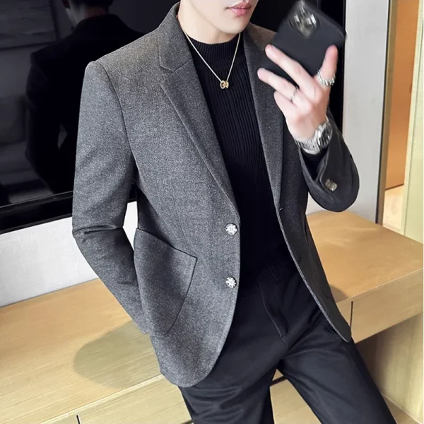 Autumn Winter New Woolen Suit Jacket Men Pinstripe Slim Fit Business Casual Suit Coat Social Wedding Tuxedo Men Clothing 4XL-M - Image 2