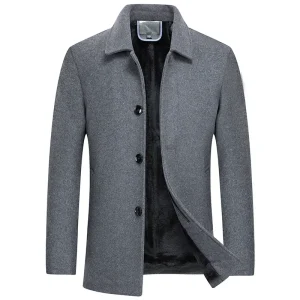 New Men's Cashmere Trench Coats, Warm Winter Fleece Coats, and High-Quality Solid Men's Business Casual Wool Outwear