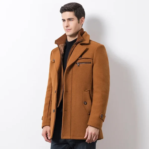 Men's Fashion Business Medium Solid Thicken Slim Windbreaker Overcoat Jacket in Casual Wool Trench Coat for Winter - Image 4