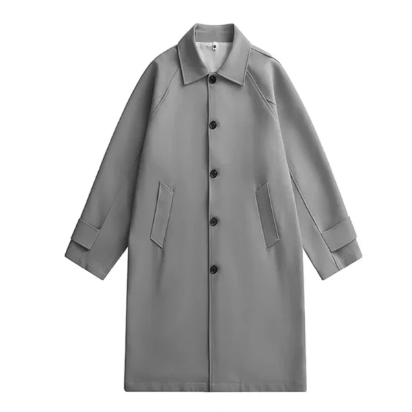Fashion Business Casual Loose Solid Trench Men's Long Windbreaker Coat in England Style Turn-down Collar Jackets Outwear - Image 5