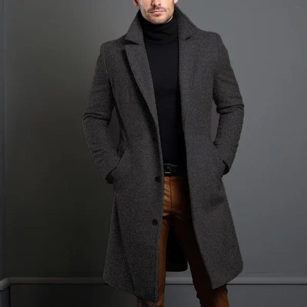 Fall and Winter Long Woolen Trench Coats for Men in Solid England Style Coat Turn Down Collar Warm Men's Clothes Smart Casual Wool Blends - Image 3