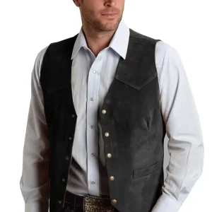 Men's Black Vest Formal Business Suit with Suede Waistcoat for Groomsmen at a New Cowboy Wedding