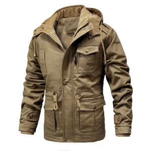 Winter Men's Solid Fleece Long Casual Outwear Coats with Multiple Pockets, Windbreaker, and Cotton Cargo Jacket