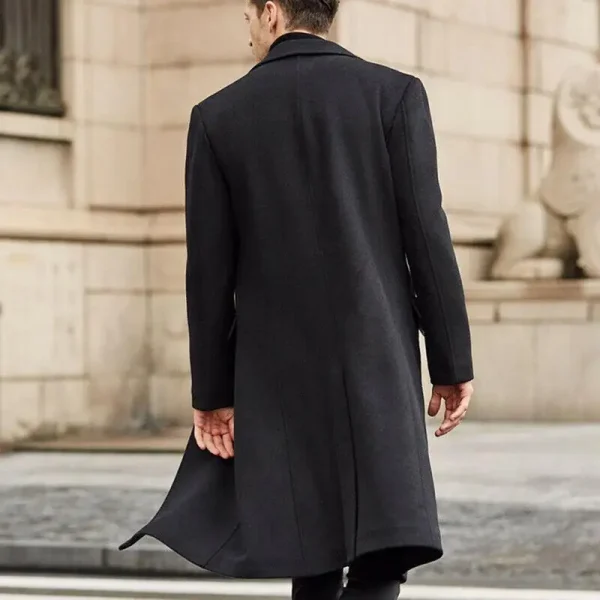 Streetwear Fashion Long Trench Coat Outerwear Men's Solid Long-Sleeved Woolen Jackets and Overcoats for Autumn and Winter - Image 3