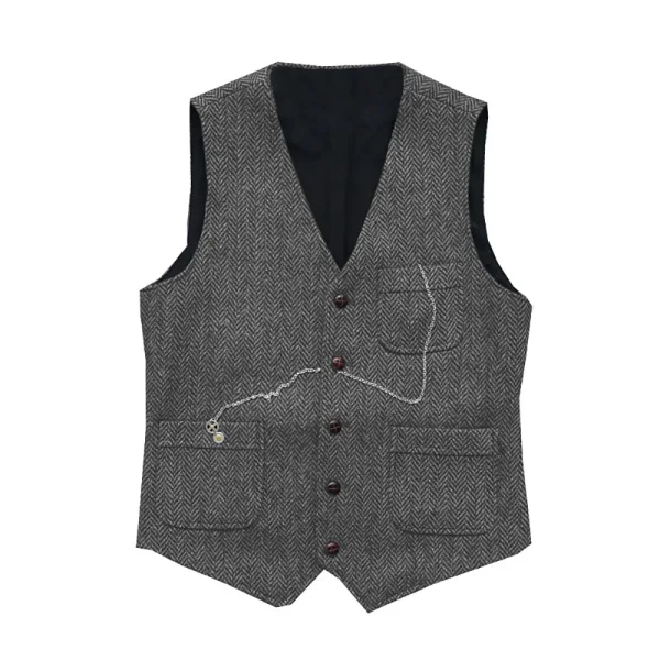 Groomsmen's Wedding Vest Casual Men's Slim Fit Suit Vest Herringbone V-Neck Flat Business Fashion Waistcoat Prom Dress Vest - Image 5