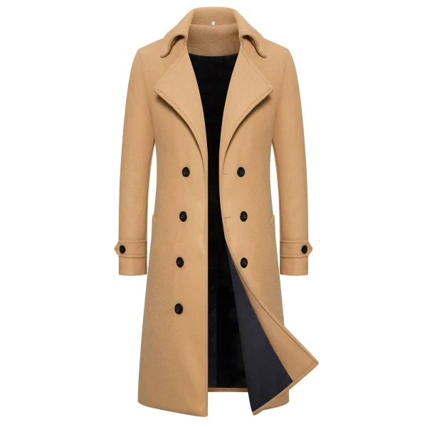 Fall Turn Down Collar Slim Fit Windbreaker Men's Outwear Spring Long Woolen Coats Fashion Double Breasted Trench Coats - Image 5