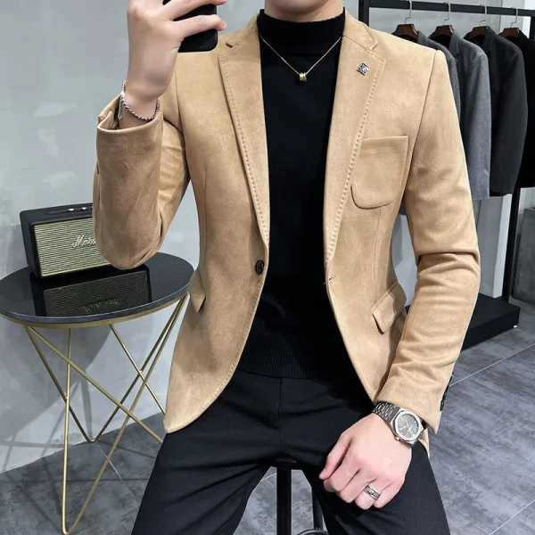 2025 Spring New Premium Single Button Slim Fit Business Casual Suit Jacket for Men Made of Deerskin Fleece - Image 4