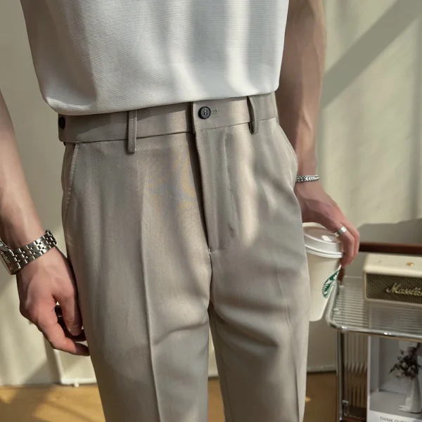 New Men's Straight-fit Solid Color Shirt and Breathable Casual Tapered Pants for Spring/Summer 2025. - Image 3