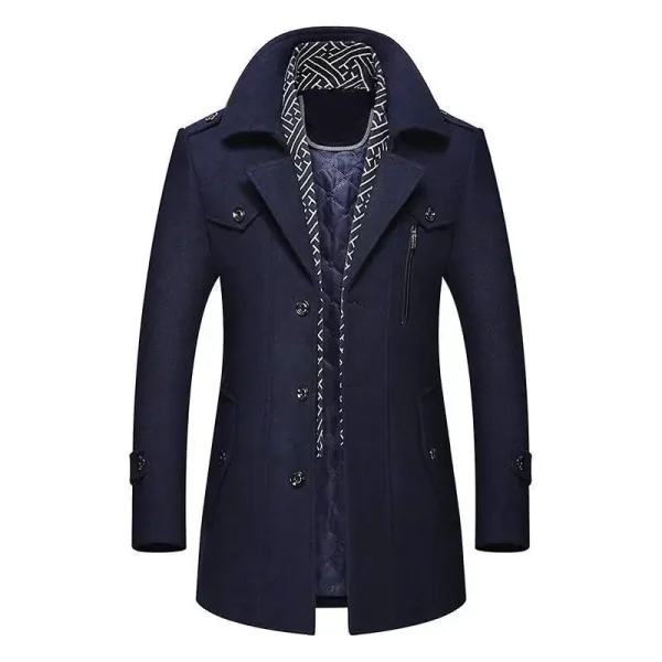 New Style Long Scarf Collar Cotton-Padded Thick Warm Woolen Coat for Men's Trench Coat Overcoat for Winter - Image 2