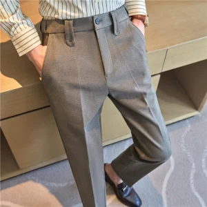 Brushed Thick Woolen Trousers for Men, Business Casual Pants, Solid Color Straight-leg Pants, High Quality for Autumn and Winter