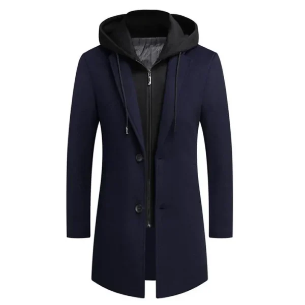 Men's Hooded Wool Jacket for Autumn/Winter Men's Casual Thick Slim Jacket with Long Windproof Wool Coat for Autumn - Image 4