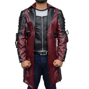 Fashion Moto Biker Outwear Men's Punk Style Motorcycle Jackets Men's Long Leather Jacket Gothic Vintage PU Leather Trench Coats