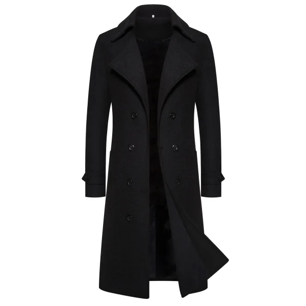 Fall Turn Down Collar Slim Fit Windbreaker Men's Outwear Spring Long Woolen Coats Fashion Double Breasted Trench Coats - Image 3
