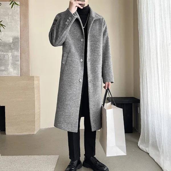 Men's Turn-down Collar Trench Coat, Winbreaker Man, Fashion Long Business Casual Woolen Outwear Coats for Autumn and Winter - Image 3