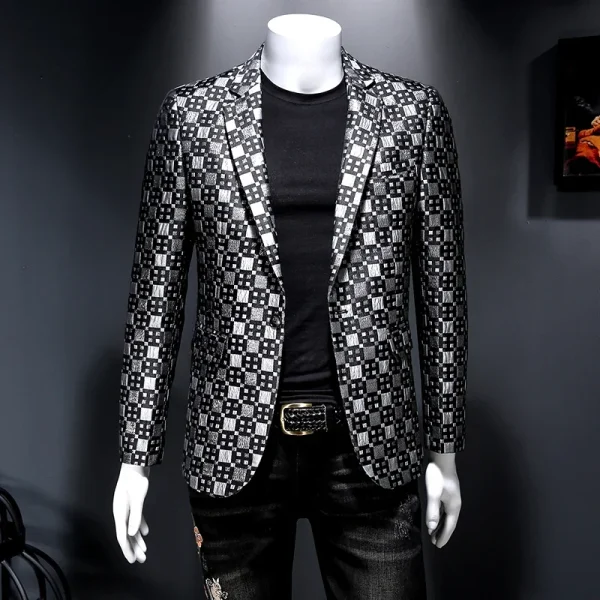 Classic New Jacquard Grid Suit Jacket for Autumn 2025Men's slim-fitting floral blazer coat for a business social wedding party - Image 4