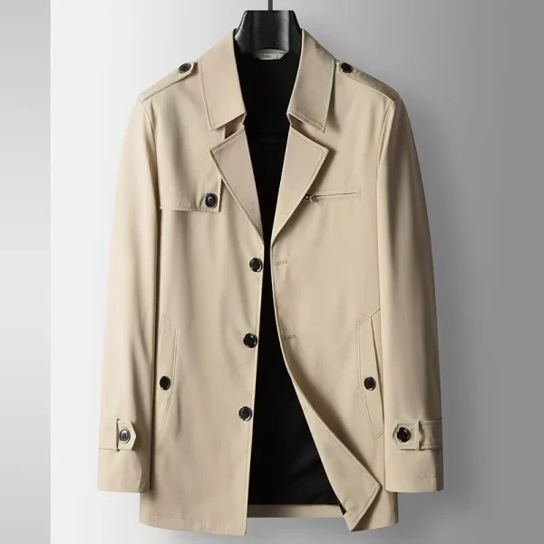 Men's Solid Business Casual Windbreaker Coats in the English Style for Spring and Autumn, Featuring a High-Quality Turn-down Collar for Everyday Wear - Image 2