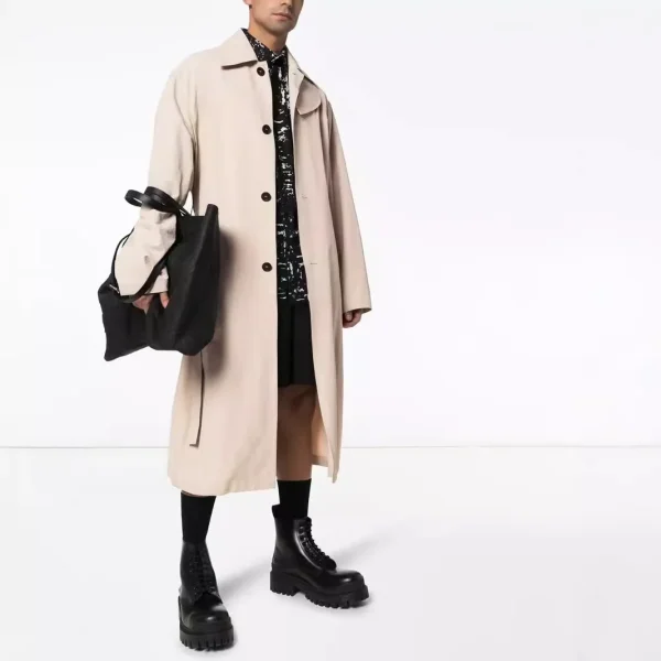 Male Smart Casual Single-Breastered Outwear Long Trench Men's Cotton Solid Turn-down Collar Windbreaker Coats in the Autumn England Style - Image 5