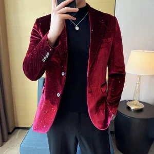 Men's Premium Velvet Bronzing Suit Jackets with Sparkling Dots for Business, Formal Social Prom, and Tuxedo